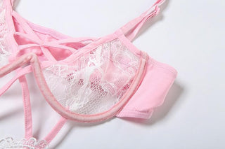 Lace butterfly pattern cross front hollow out cami bodysuit