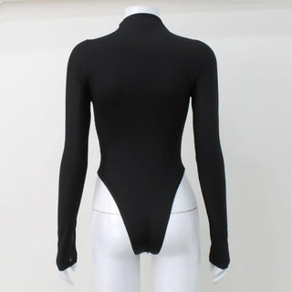 Long sleeve high neck mesh patchwork bodysuit