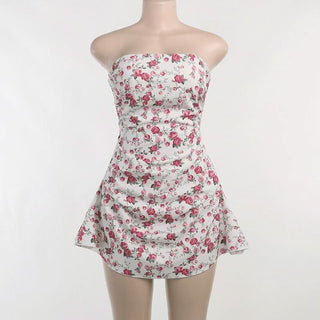 Flower print backless tube mini dress