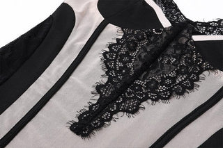 Backless v neck lace hem contrast patchwork cami bodysuit