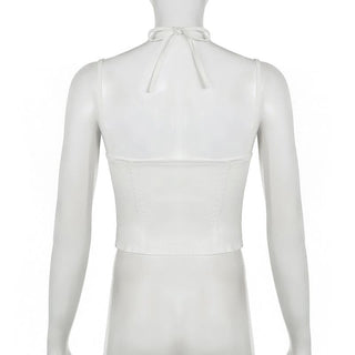 Halter bustier bowknot ruched stitch cami top