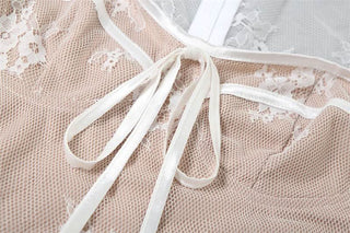 Long sleeve lace zip-up ruched mini dress