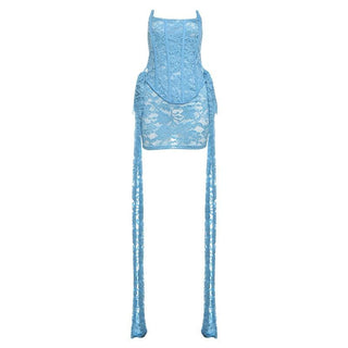 Lace bustier ruched see through tube mini dress