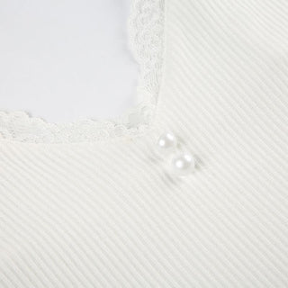 Lace hem button ribbed v neck cami bodysuit