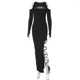 Long sleeve off shoulder hollow out cut out maxi dress
