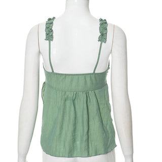 V neck ruffle bowknot slit cami top