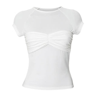 Short sleeve ruched crewneck solid top