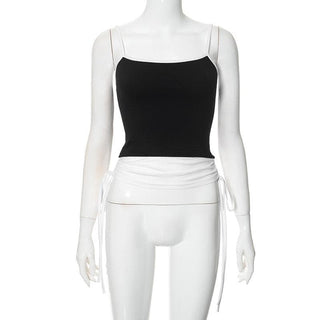 Drawstring ruched self tie cami crop top