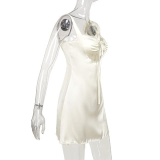 Drawstring ruched satin hollow out cami cut out mini dress