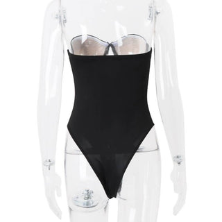Bustier hollow out bowknot tube bodysuit