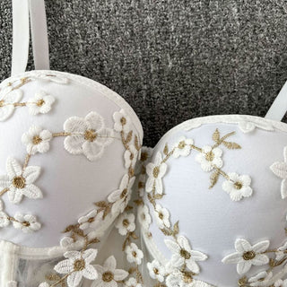 Embroidery padded bustier flower applique cami top