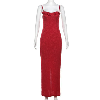 Ruffle backless cami solid maxi dress