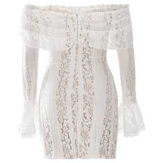 Long flared sleeve off shoulder lace mini dress-final-sale