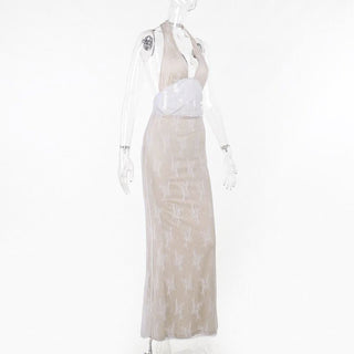 Halter v neck lace backless maxi dress