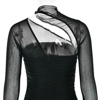 Long sleeve mesh ruched maxi dress