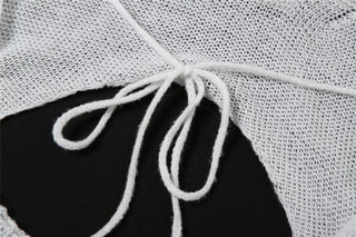 Self tie halter hollow out see through knitted cut out maxi dress