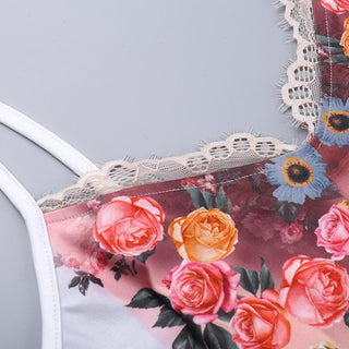 Lace hem flower print v neck cami midi dress