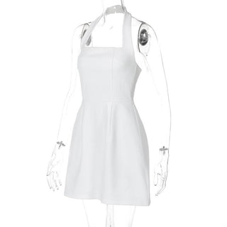 Halter solid ruched stitch zip-up mini dress