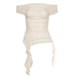 Off shoulder sheer mesh ruffle top