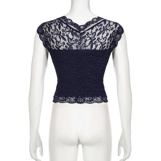Cap sleeve ruched patchwork lace top