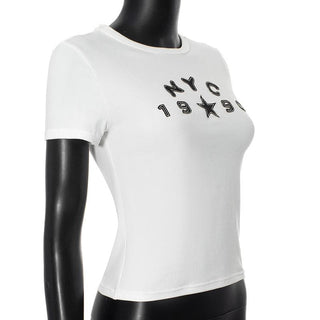 Short sleeve ruched letter pattern top