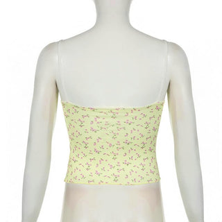 Bowknot flower print ruched ruffle cami top