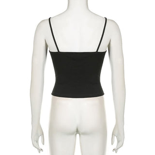 Stitch v neck lace hem backless solid cami top