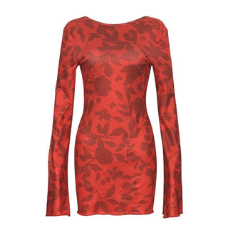 Long sleeve leopard print self tie backless mini dress