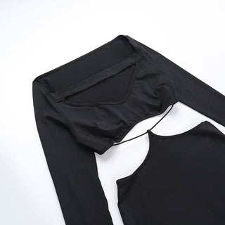 Long sleeve hollow out solid cut out maxi dress