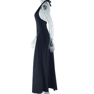 Halter v neck backless solid maxi dress