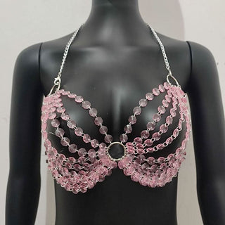 Halter o ring crystal hollow out backless crop cut out top