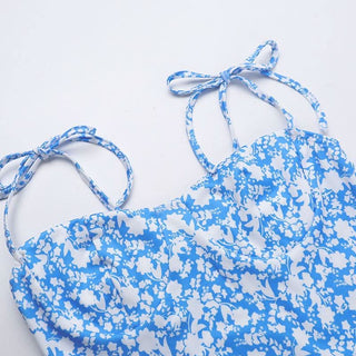 Self tie flower print backless cami mini dress