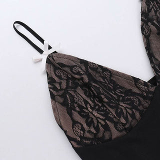 Bowknot deep V neck backless lace cami top