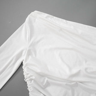 Irregular long sleeve hollow out ruched one shoulder cut out top