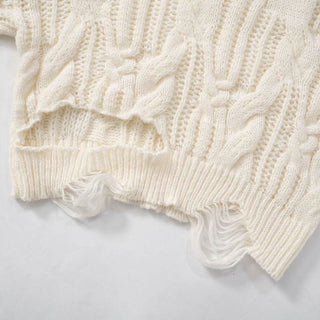 Long sleeve buckle knitted hollow out cut out top