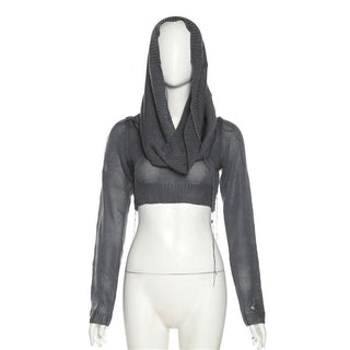 Hoodie long sleeve knitted crop top