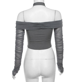 Off shoulder halter ruched crop top