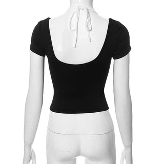 Halter u neck contrast short sleeve top