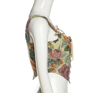 Print bow tie lace up bustier crop top