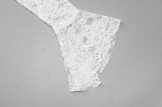 Long flared sleeve ruched lace sweetheart neck solid mini skirt set