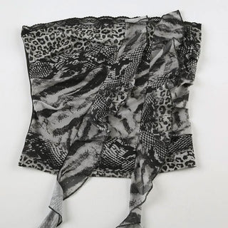 Leopard print ruffle lace hem tube top