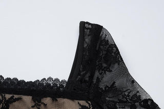 Long sleeve square neck lace patchwork top