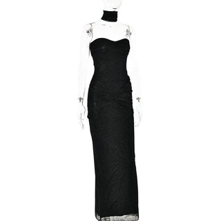 Sweetheart neck glitter ruched 2 piece tube maxi dress