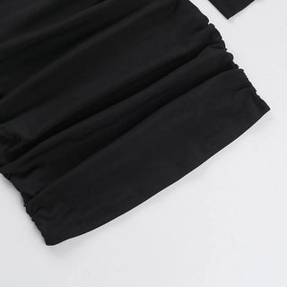 Long sleeve mesh patchwork ruched mini dress