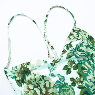 Cross back self tie u neck slit flower print midi dress