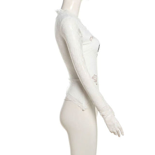 Long sleeve v neck lace print top