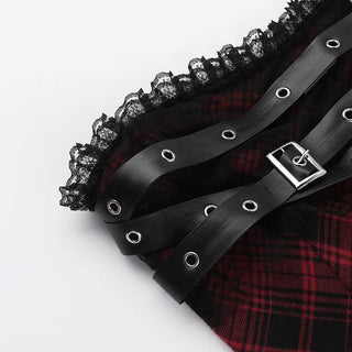 Plaid buckle ruffle spider web tube mini dress