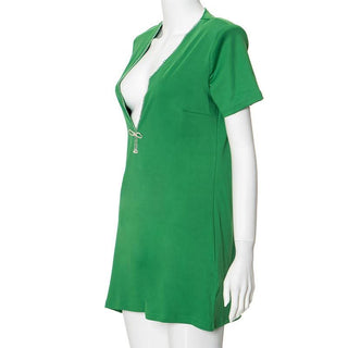 V neck long sleeve beaded mini dress