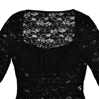 Long flared sleeve square neck lace self tie top