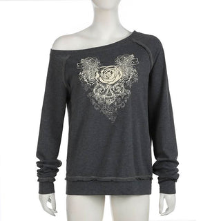 Off shoulder long sleeve flower print top